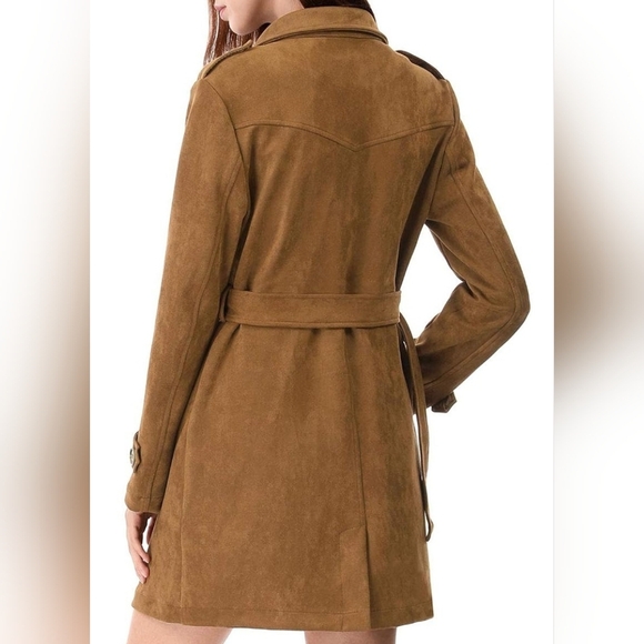 Allegra K Women Faux Suede Trench Coat Jacket with Belt Size XS - Picture 5 of 6